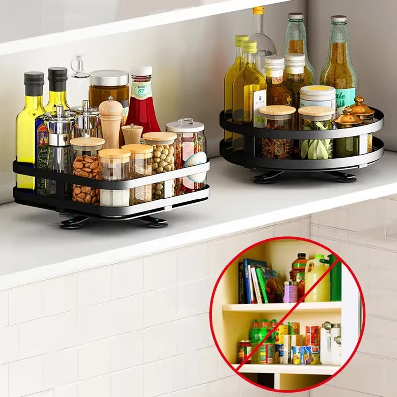 360° Rotation Spice Rack Organizer Multi-Layer Countertop Carbon Steel Seasoning Holder Storage Tray Storage Rack for Kitchen