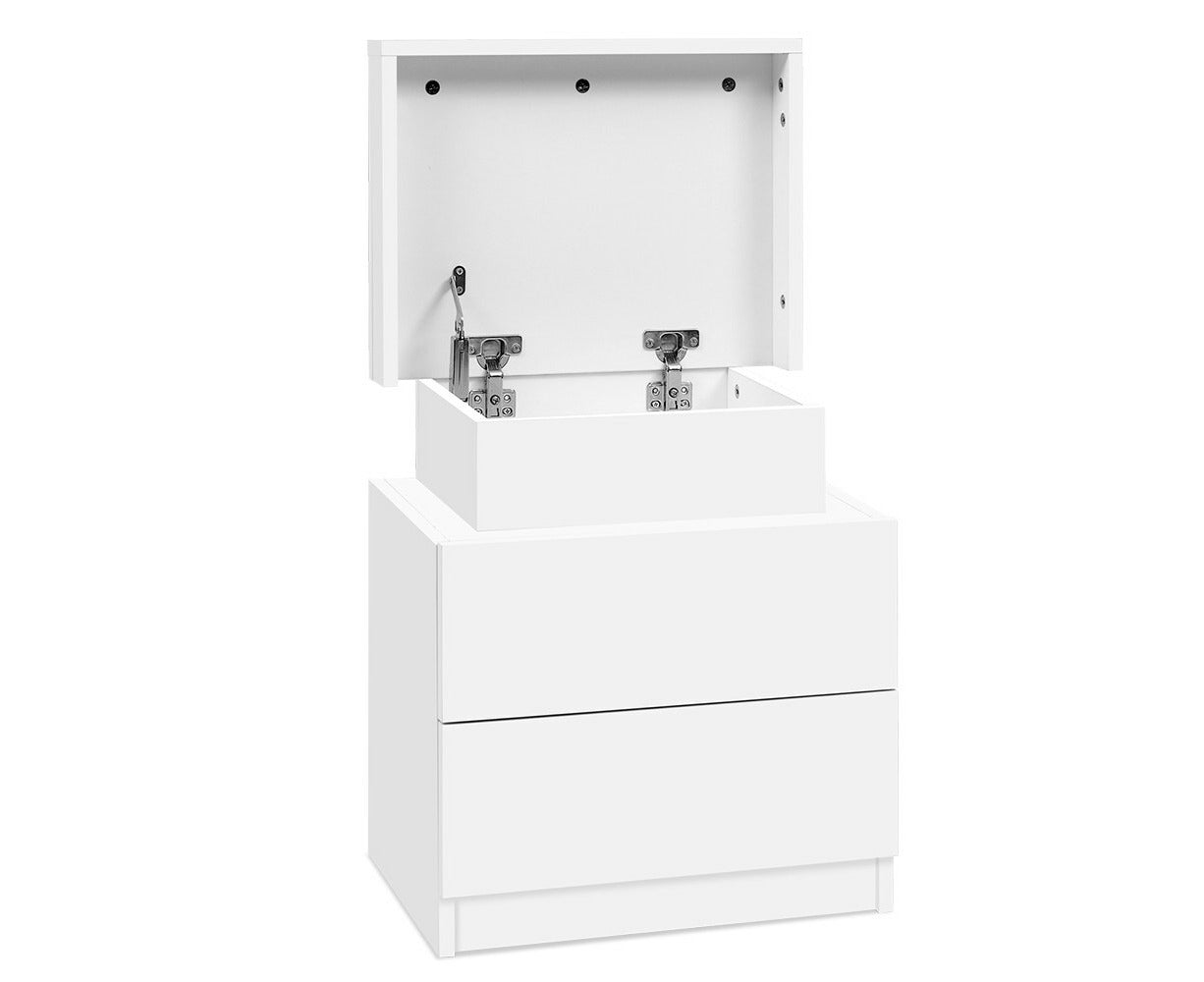 Bedside Table 2 Drawers Lift-Up Storage - COLEY White