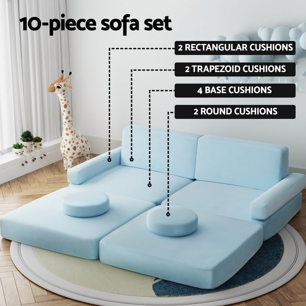 Sofa Bed 2 Seater Kid DIY Play Couch Velvet Blue