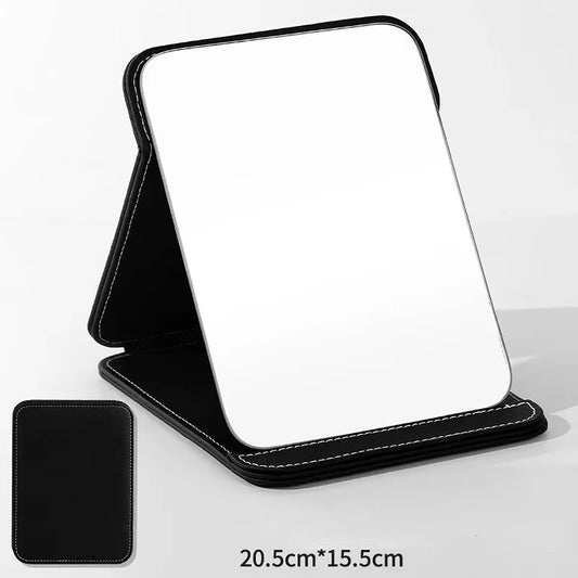 Fashion Mirror Makeup Mirror Household Desktop Vanity Mirror Portable High Definition PU Folding Beauty Mirror