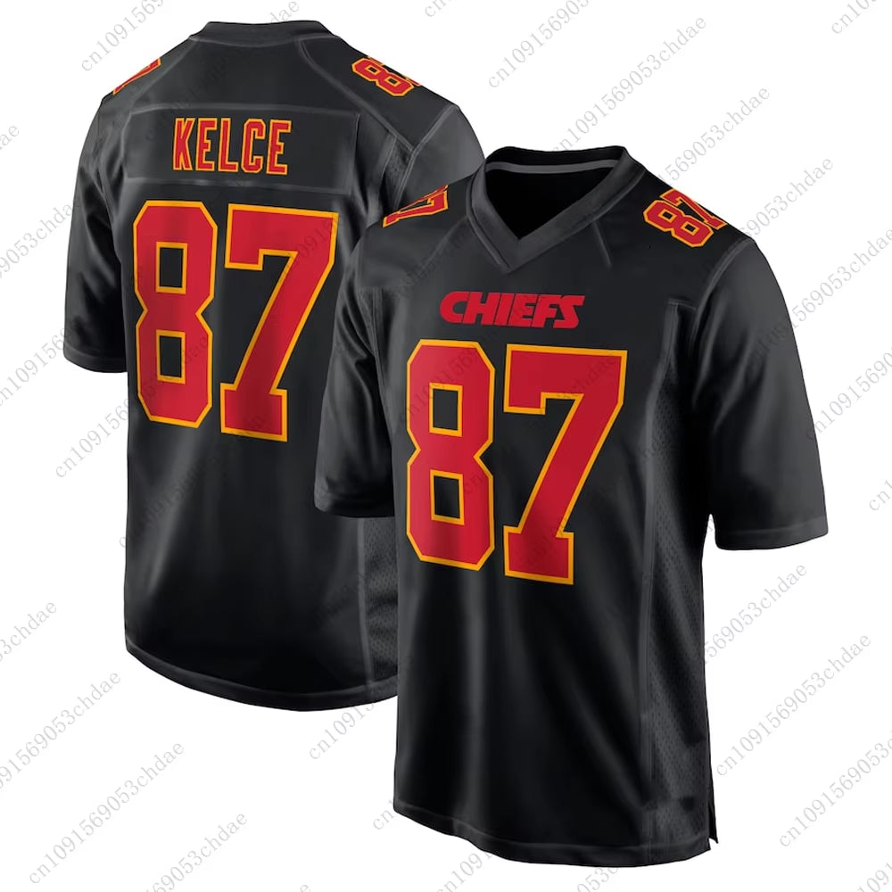 Popular Chiefs Travis Kelce Mens Rugby Jersey #87 Hot Selling Breathable Quick-Dry Outdoor Football Uniform for Adult&Kids