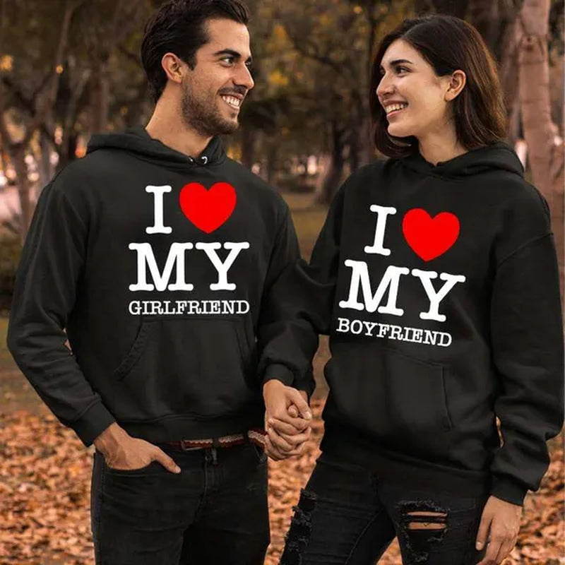 I Love My Girlfriend I Love My Boyfriend Hoodies for Couples Him and Her, Valentine'S Day Matching Hoodies for Couples, Wife Husband Boyfriend Girlfriend Gifts, His and Her Valentine Sweatshirts