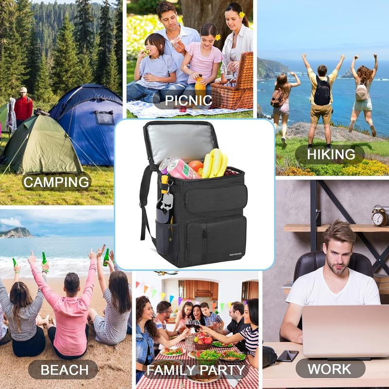 Lightweight Insulated Black Cooler Backpack Leakproof for Lunch Picnic Fishing Hiking Camping Park Beach