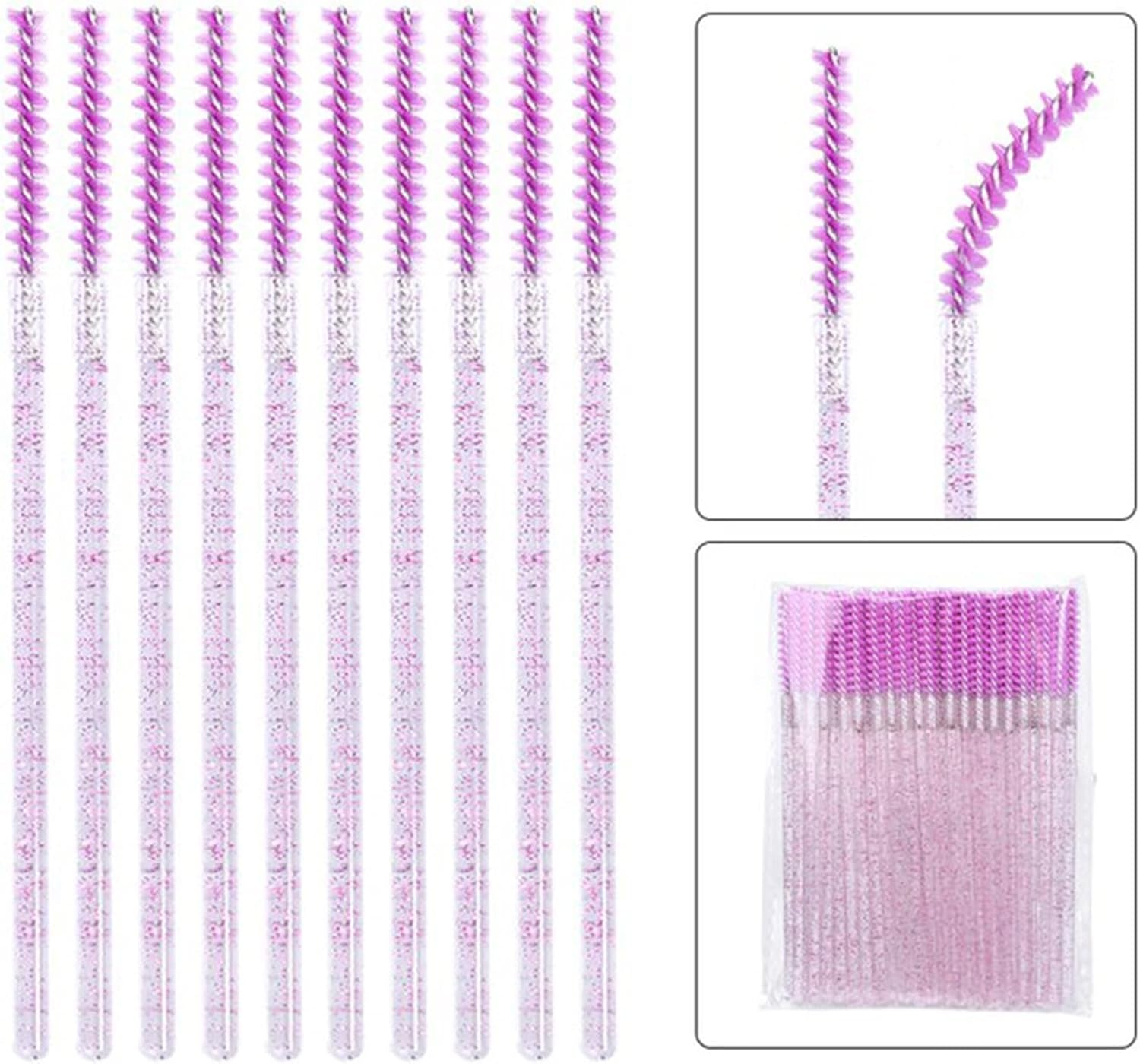 Disposable Eyelash Brushes with Spiral Design Multi-Color Mascara Wands Portable Makeup Applicator Kit for Eyelash Extensions and Eyebrow Brush (Crystal Purple-100Pcs)