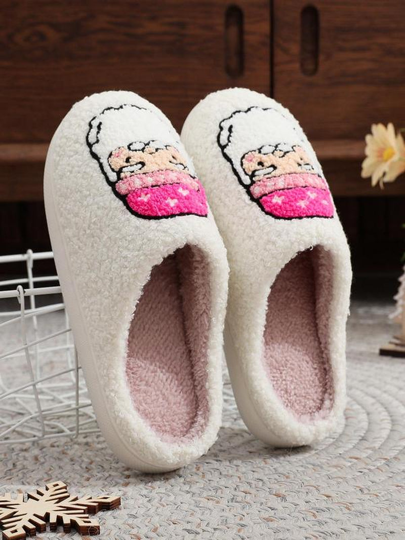 Women'S Cute Cartoon Deer Design Plush Bedroom Fluffy Slippers, Non-Slip Soft Plush Fuzzy Slippers for Indoor, Women'S House Slippers Indoor Slippers