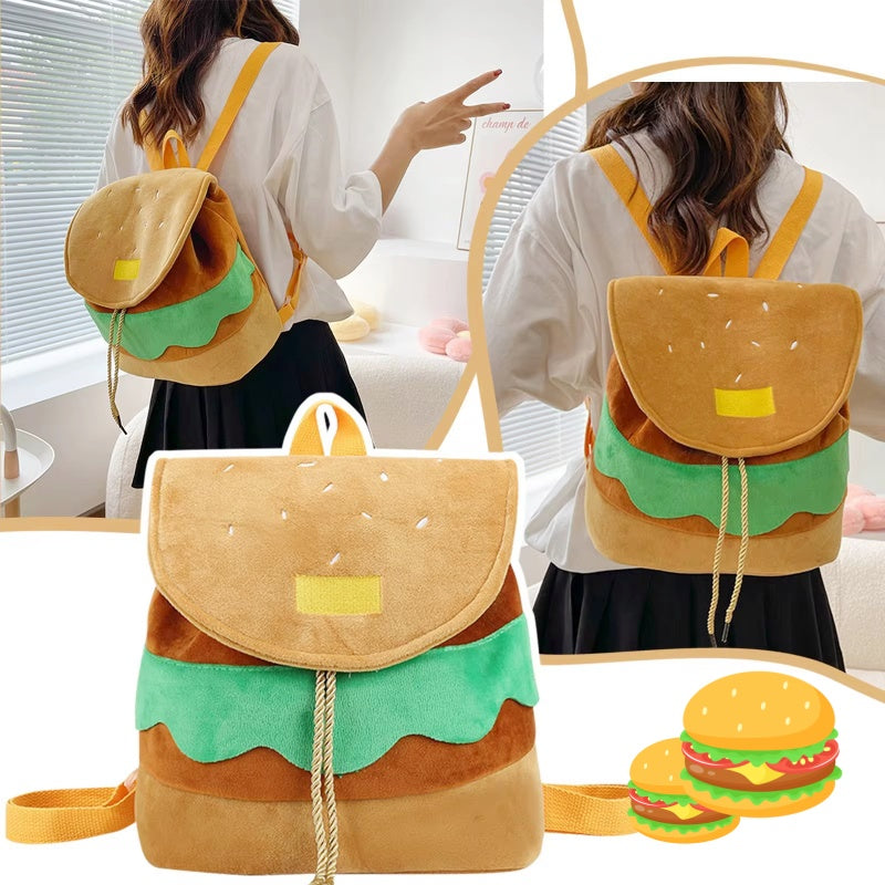 Cute Hamburger Plush Backpack Soft Cartoon Burger Plush Coin Purse Girls Kindergarten School Bookbag Children Kids Pack