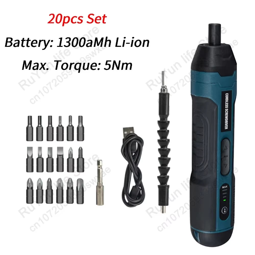 Mini Cordless Electric Screwdriver Rechargeable 1300Mah Power Drill Bits Set 3.6V Household Disassembly Torque Repair Tools Kit