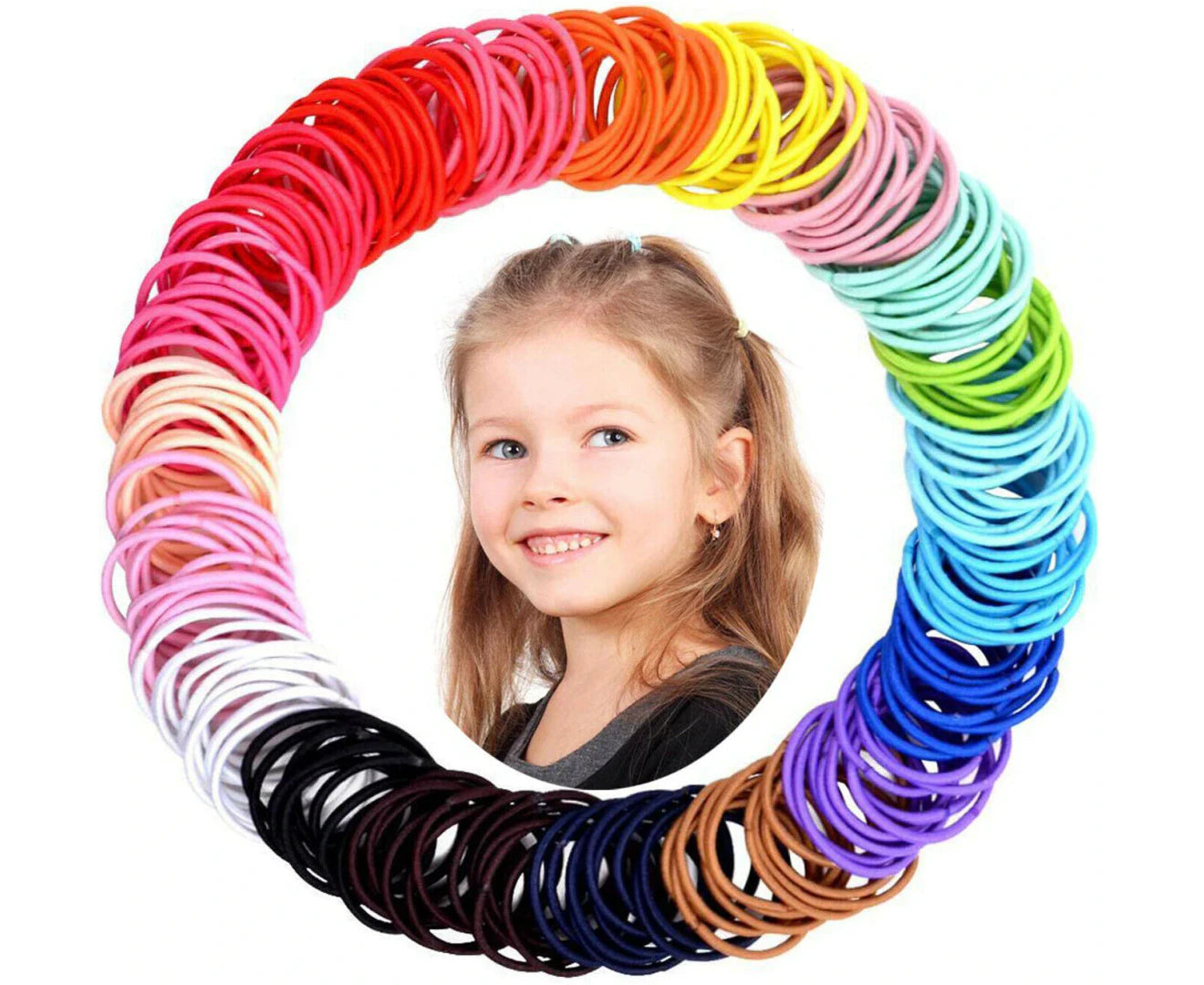 100X Hair Ties Elastic Band Snagless Ponytail Tie School Bubbles Various Colours