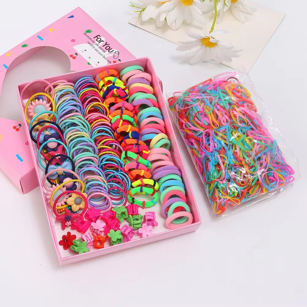 1110PCS Hair Accessories Set Hairstyle House Play Toy Girl Elastic Hair Bands Hairpins Flower Hair Claws Hair Ties