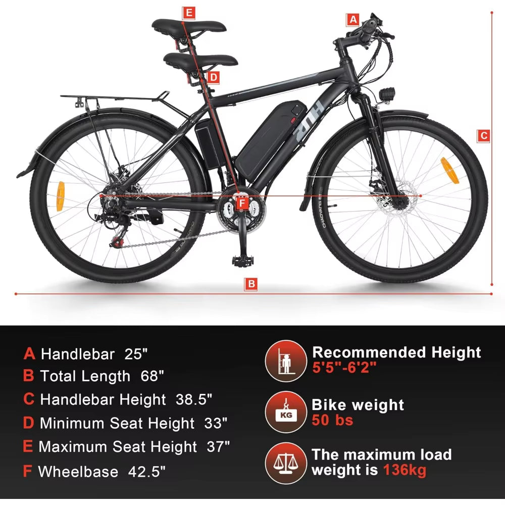 Electric Bike, 26'' E Bike for Adults 350W Bike/Mountain, Adult Ebike UL Certified,Electric City for Adult/Shimano 21-Speed