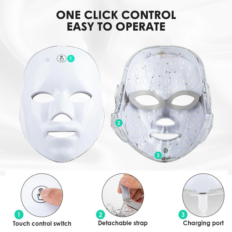 7 Color LED Facial Mask, Summer USB Charging Skin Care Beauty Instrument, Personal Care Skincare Beauty Face Massager Gift for Birthday