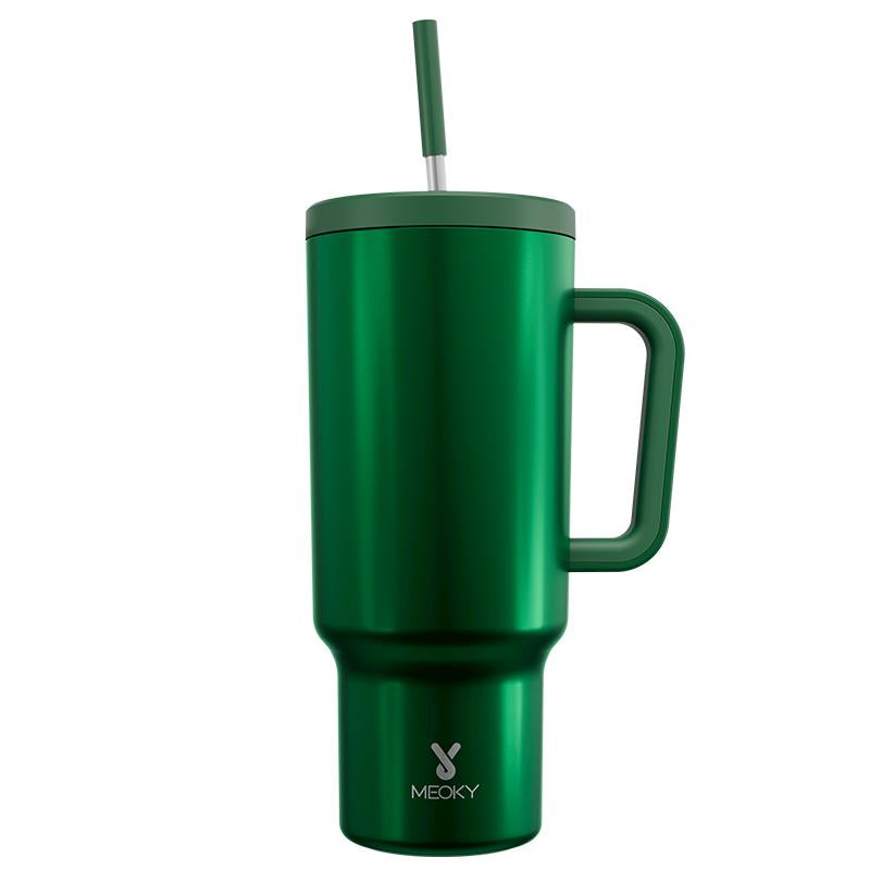 【24 Hour Shipping】Meoky Large-Capacity Stainless Steel Car Cup, Reusable Stainless Steel Straw, Anti-Slip and Noise-Reducing Silicone Pad, Tumbler Travel Mug/Cold Water for 24 Hours or Hot Water for 8 Hours,Suitable for Sports, Office, Christmas Gifts