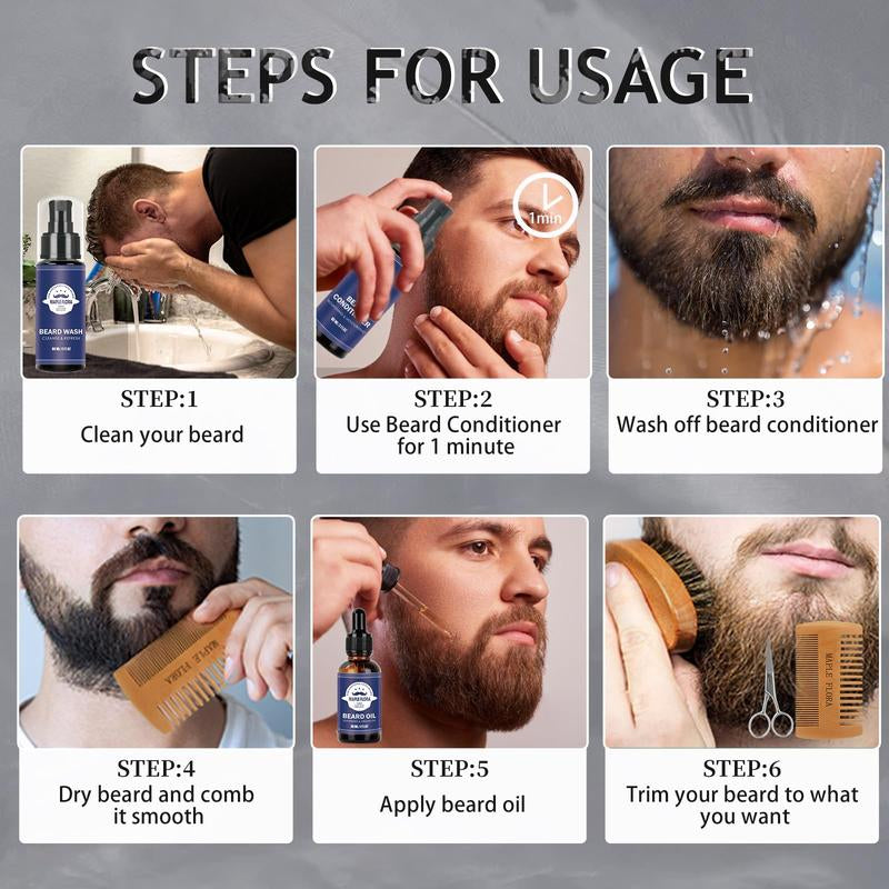 Beard Care Kit Gifts Set W/Beard Conditioner, 2 Packs Beard Oil, Beard Wash, Brush, Comb, Scissors, Bag, E-Book, Valentine'S Day Present Birthday Gifts for Men Him Dad Boyfriend Husband