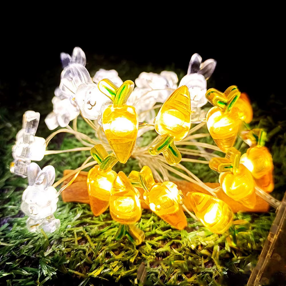 2M 20Led Easter LED String Lights Rabbit Carrot Easter Egg Decorations for Home Bunny Fairy Light Supplies Happy Easter Gifts