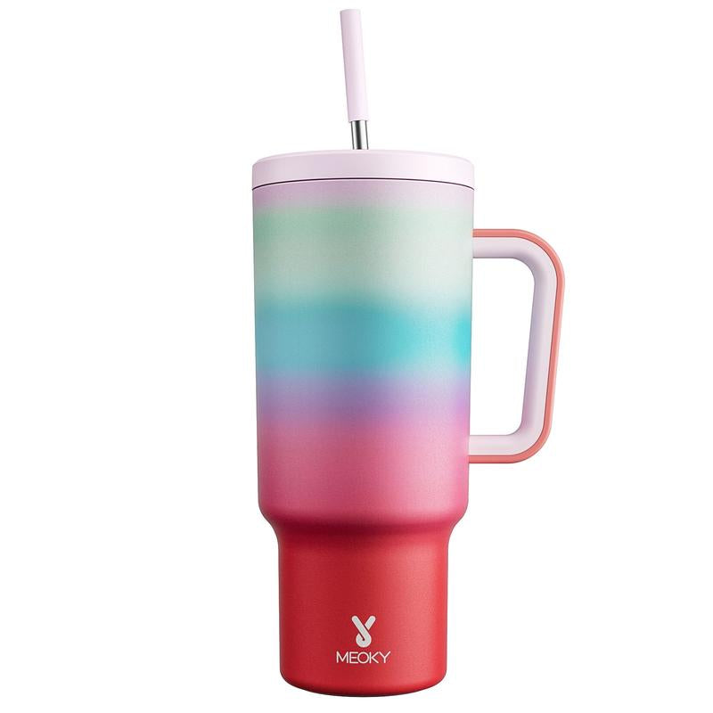 【24 Hour Shipping】Meoky Large-Capacity Stainless Steel Car Cup, Reusable Stainless Steel Straw, Anti-Slip and Noise-Reducing Silicone Pad, Tumbler Travel Mug/Cold Water for 24 Hours or Hot Water for 8 Hours,Suitable for Sports, Office, Christmas Gifts