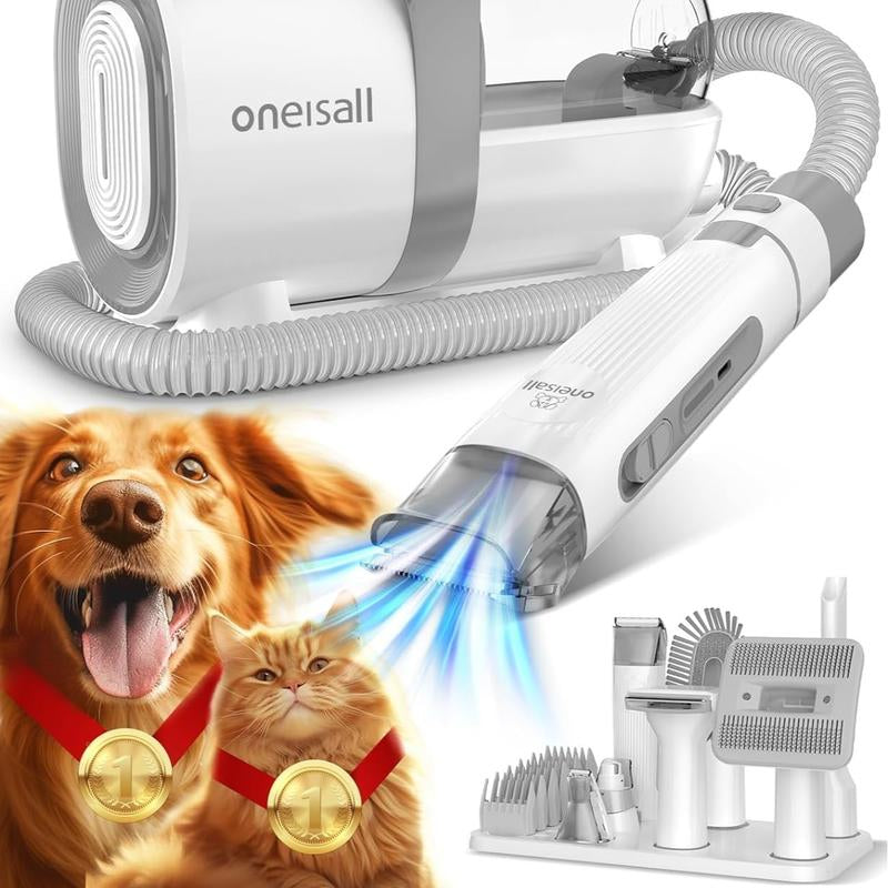 Oneisall Dog Hair Vacuum & Dog Grooming Kit, Pet Grooming Vacuum with Pet Clipper Nail Grinder, 1.5L Dust Cup Dog Brush Vacuum & 7 Pet Grooming Tools