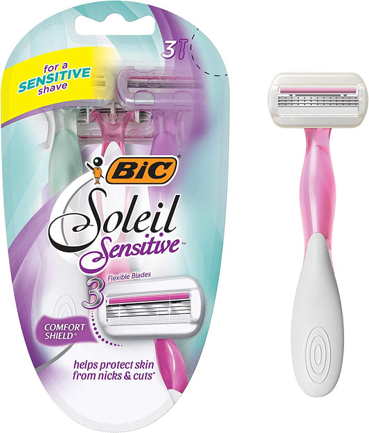 Soleil Sensitive Disposable Women'S Shaving Razors - Pack of 3 Shavers, Purple, (Pack of 1), 7048