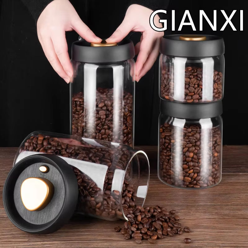 Vacuum Sealed Jug Coffee Beans Glass Airtight Canister Food Grains Candy Keep Fresh Storage Jar Kitchen Accessories