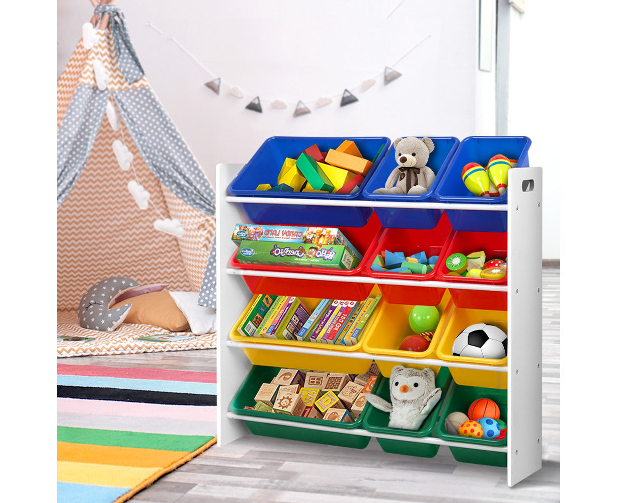 Kids Toy Box 12 Bins Bookshelf Organiser Children Storage Rack