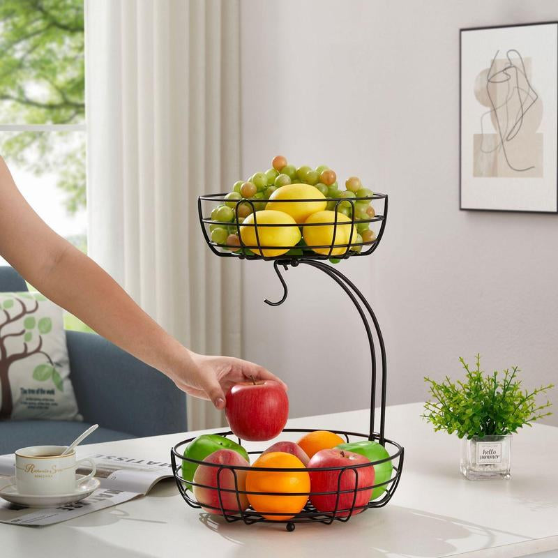 Countertop Fruit Basket, Iron Double Layer Fruit Basket for Table, Metal Fruit Tray, Serving Basket, Snack Basket, Kitchen Storage Organizer, Fruit Display Rack, 2024 Outdoor Fruit Organiser, Summer for Gift