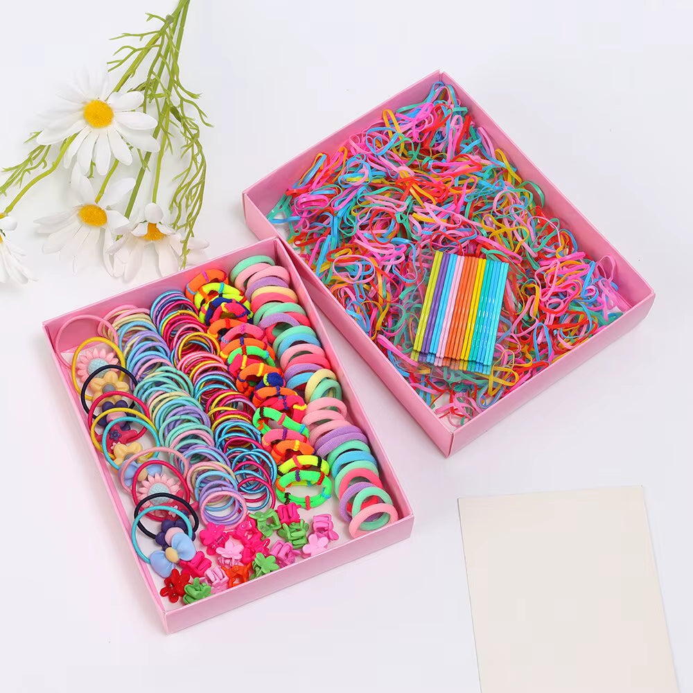 1110PCS Hair Accessories Set Hairstyle House Play Toy Girl Elastic Hair Bands Hairpins Flower Hair Claws Hair Ties