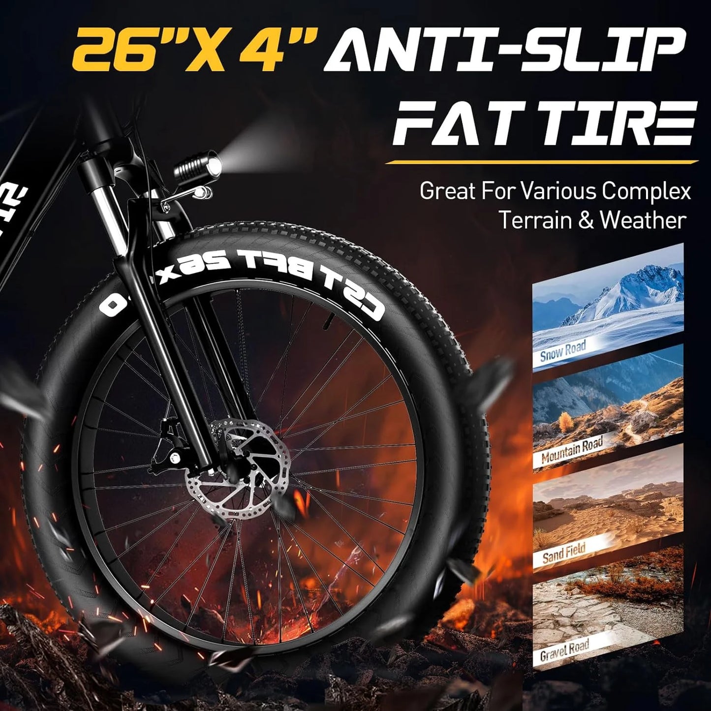 Professional 26 X 4.0 Inch Fat Tire Electric Bike - 1000W Motor 48V 15Ah - Black Friday Sale, Free Shipping & US Warehouse