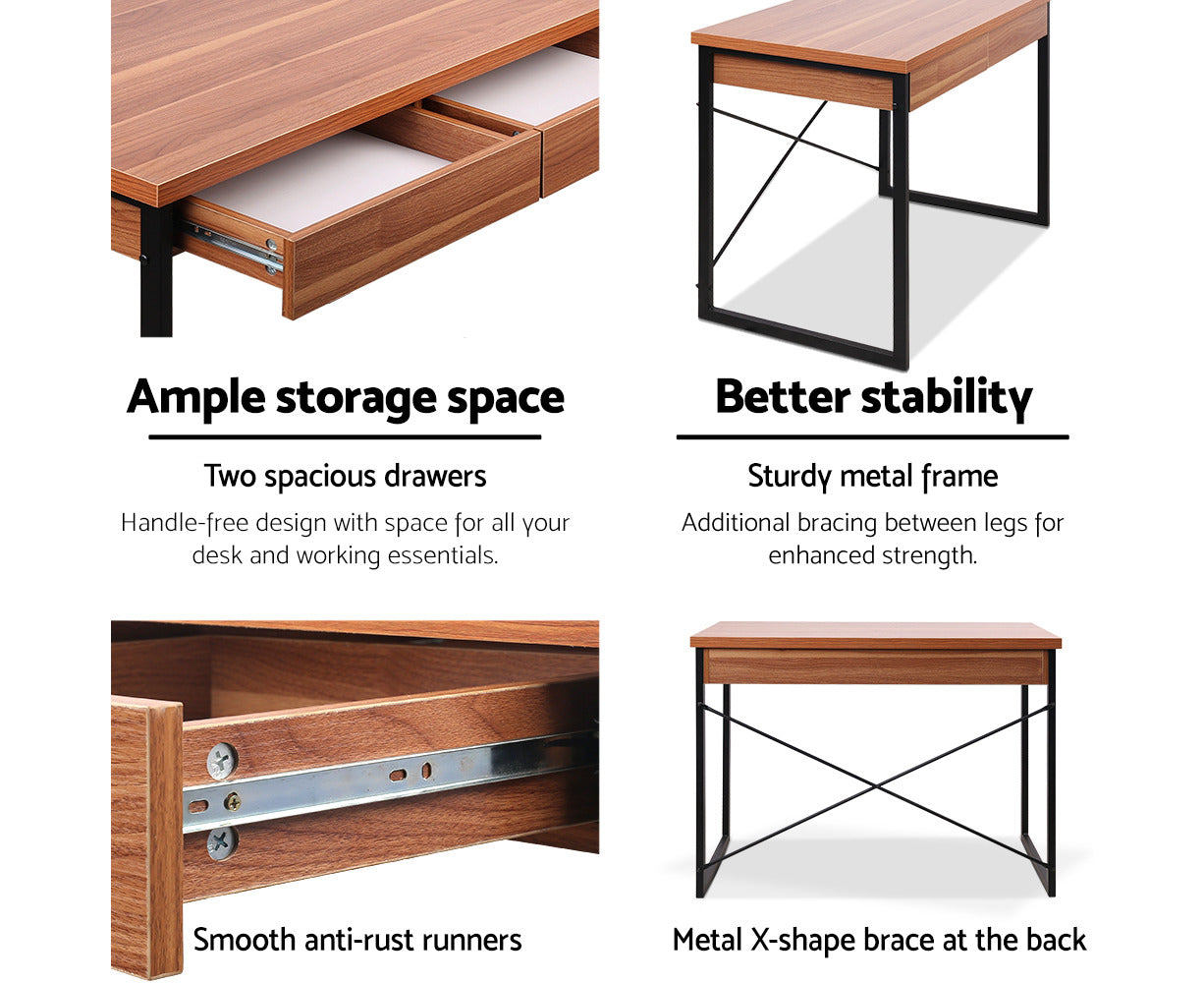 Computer Desk Drawer Storage Walnut 100CM