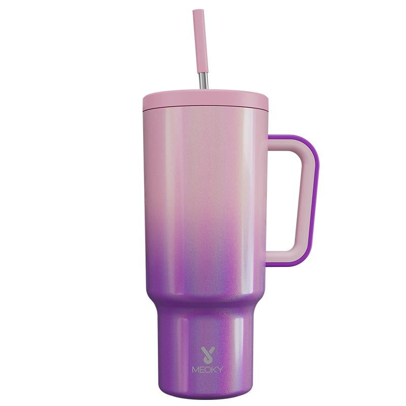 【24 Hour Shipping】Meoky Large-Capacity Stainless Steel Car Cup, Reusable Stainless Steel Straw, Anti-Slip and Noise-Reducing Silicone Pad, Tumbler Travel Mug/Cold Water for 24 Hours or Hot Water for 8 Hours,Suitable for Sports, Office, Christmas Gifts