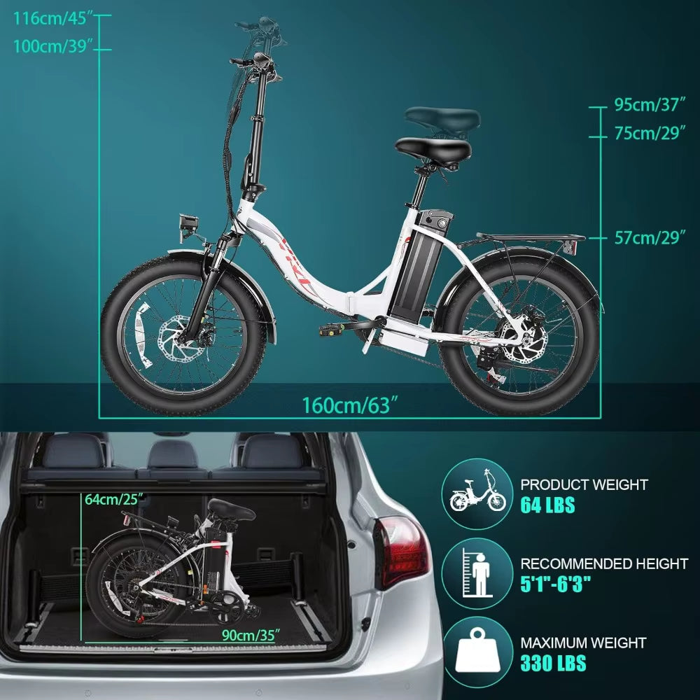 Foldable Electric Bike, 20" Fat Tire Electric Cruiser Bike 500W 21.7MPH Ebikes for Adults, Professional 7 Speed Commuter E Bike