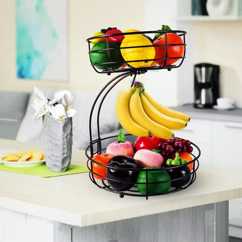 Countertop Fruit Basket, Iron Double Layer Fruit Basket for Table, Metal Fruit Tray, Serving Basket, Snack Basket, Kitchen Storage Organizer, Fruit Display Rack, 2024 Outdoor Fruit Organiser, Summer for Gift