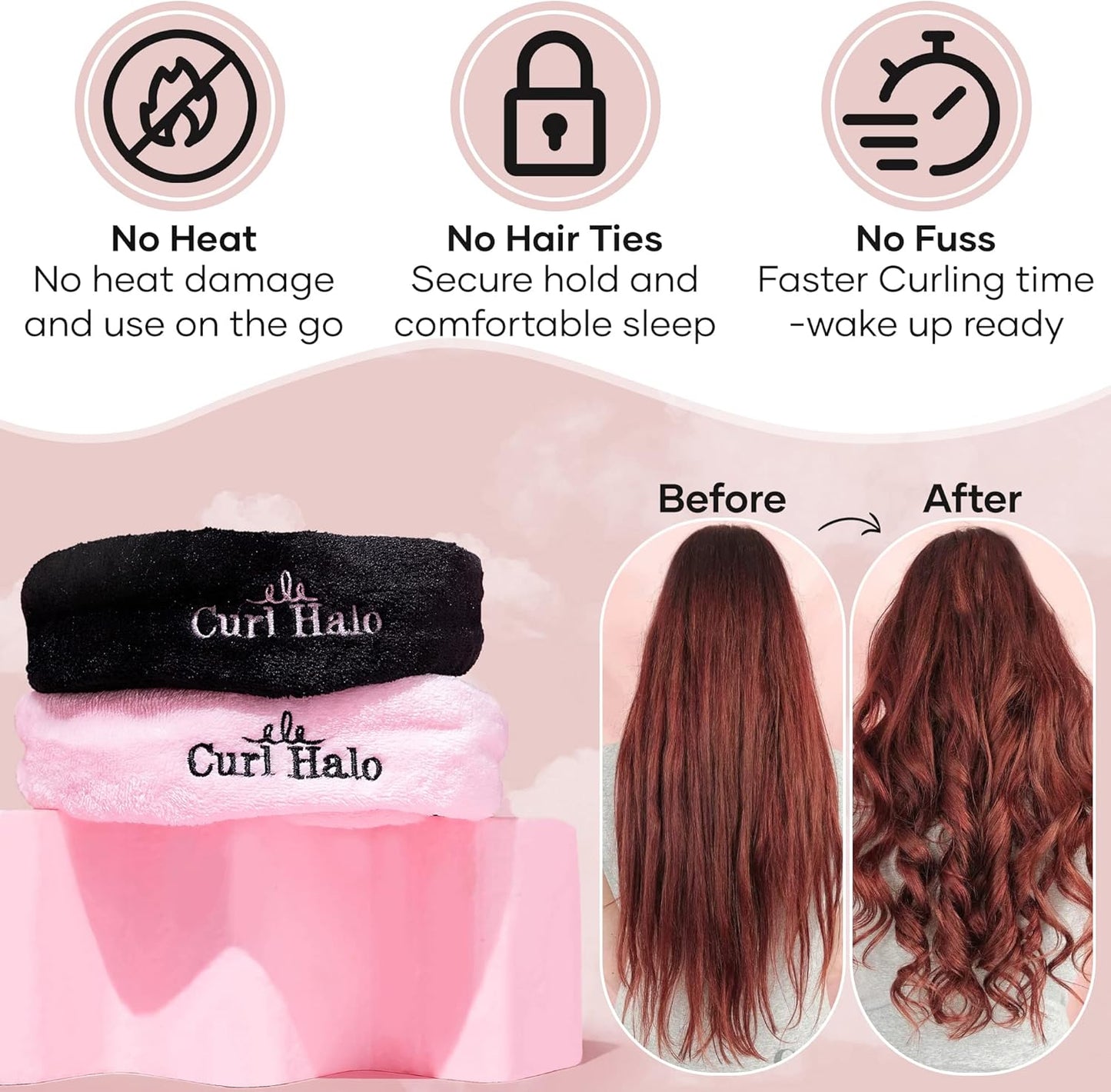 Heatless Curls | the Ultimate Heatless Curler for All Hair Types | Microfiber Heatless Curler | Wired Overnight Curler for Secure Hold (Black)