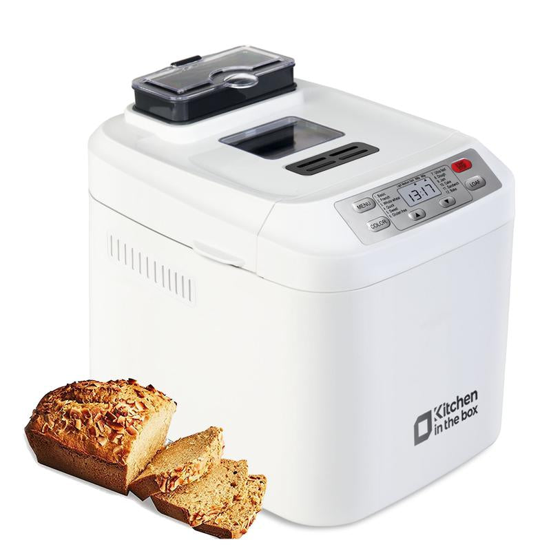 Automatic Bread Maker, up to 2LB, 12-In-1 Bread Machine with Auto Fruit Nut Dispenser, 13 H Timer, 1 H Keep Warm, Gluten-Free, 3 Crust Colors, White