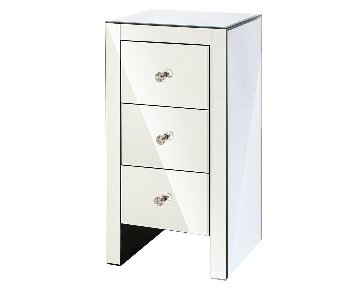 Bedside Table 3 Drawers Mirrored - QUENN Silver