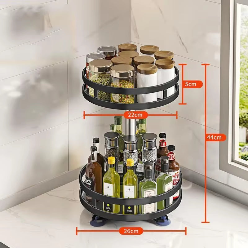 360° Rotation Spice Rack Organizer Multi-Layer Countertop Carbon Steel Seasoning Holder Storage Tray Storage Rack for Kitchen