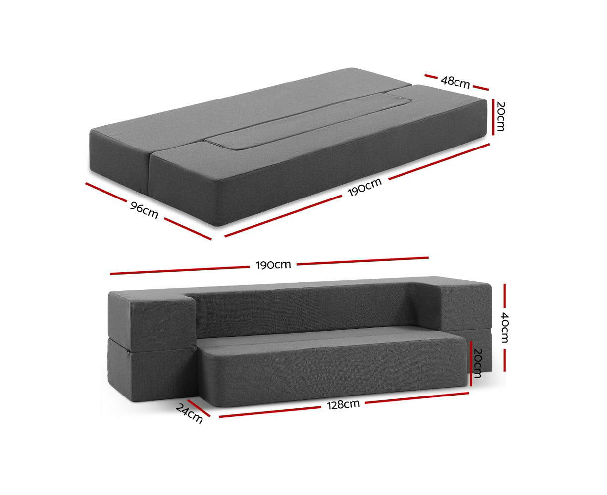 Foldable Mattress Folding Foam Sofa Bed Chair Grey