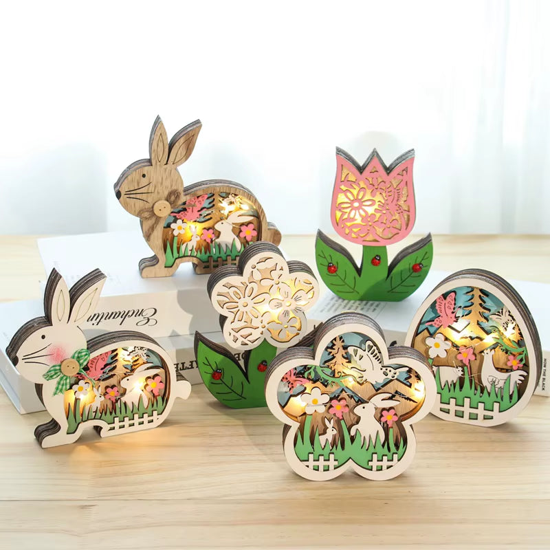 2024 New Easter Decoration for Home Wooden Pendant Easter Rabbit Easter Craft Easter Bunny Ornament Decor Easter Egg Gifts Decor