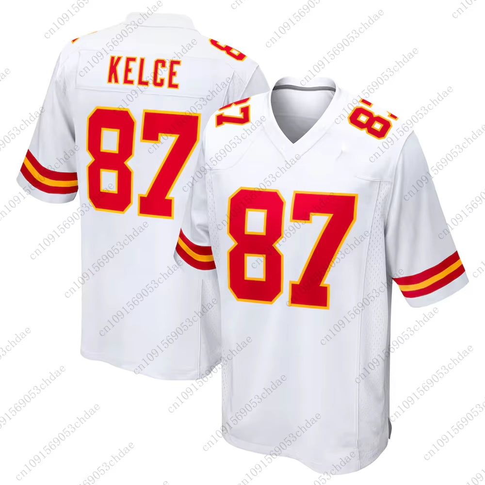 Popular Chiefs Travis Kelce Mens Rugby Jersey #87 Hot Selling Breathable Quick-Dry Outdoor Football Uniform for Adult&Kids