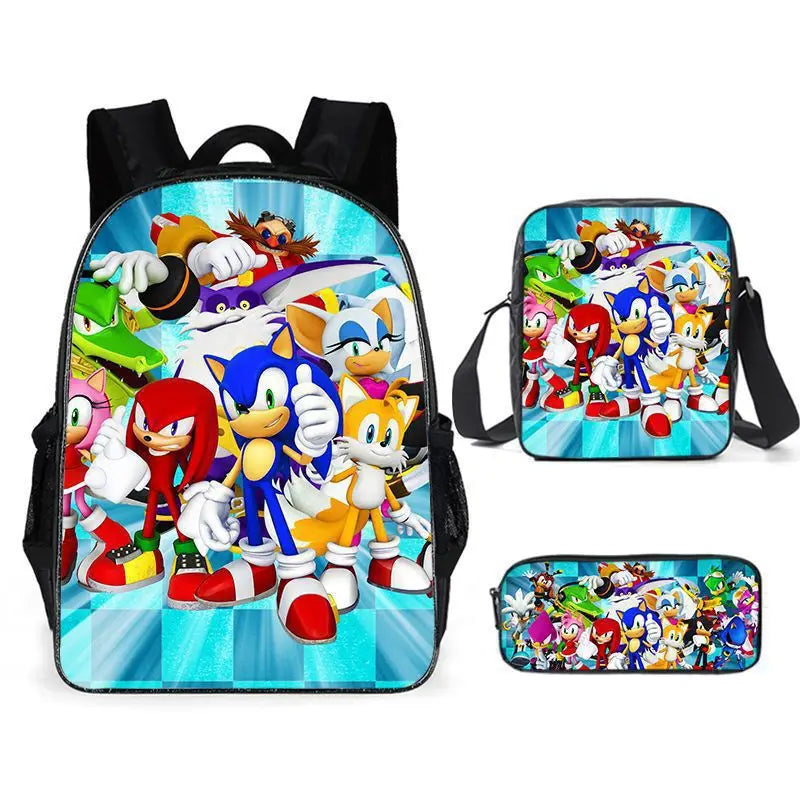 Sonic Backpack Primary and Middle School Students Schoolbag Boys Girls Anime Cartoon School Bag Mochila Zipper Shoulders