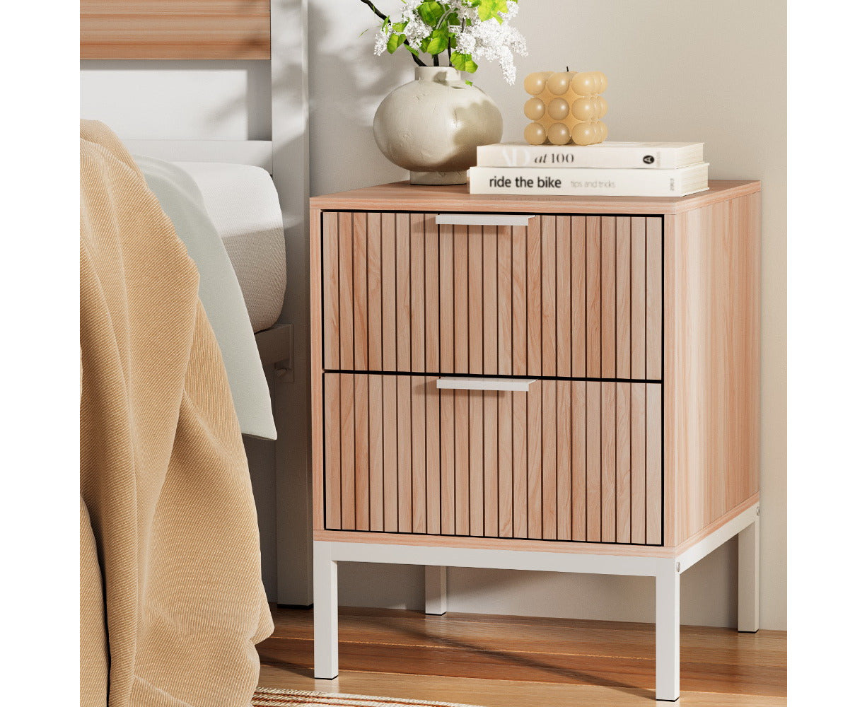 Bedside Table 2 Drawers - LURA Pine