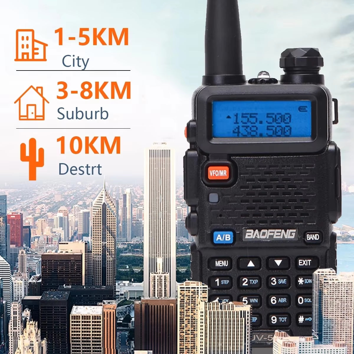 1/2PCS  UV 5R 5W 8W Walkie Talkie Ham CB Radio Long Range Dual Band VHF UHF FM Transceiver Two Way Radio UV5R K5 Plus