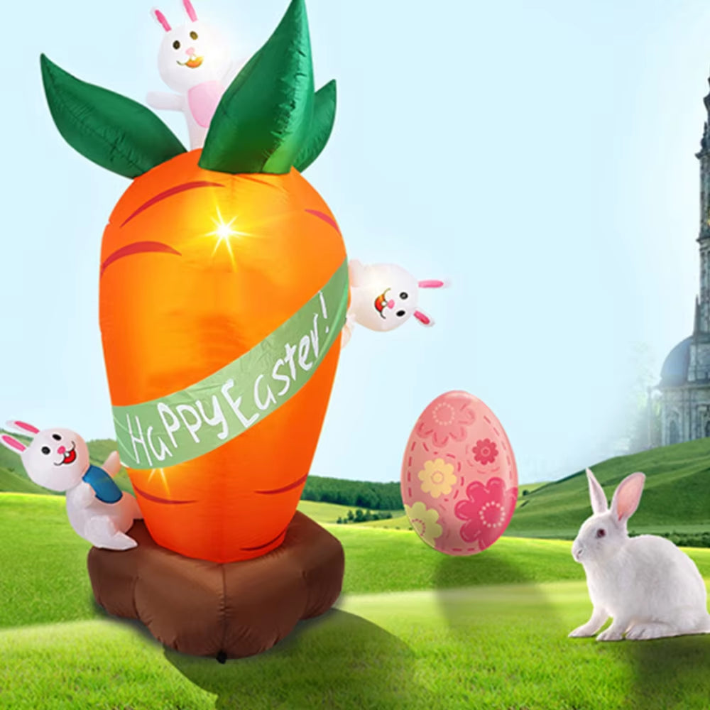 1.8M Inflatable Carrot Rabbit Easter Decoration Outdoor Blowing-Up Easter Rabbit Built-In LED Lights Bunny Easter Party Ornament