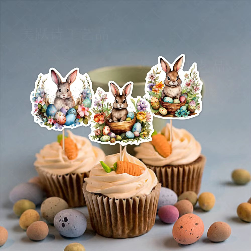 Easter Bunny Cupcake Toppers Happy Easter Bunnies Dessert Toppers Kids Birthday Party Cake Toppers Decoration for Easter Supply