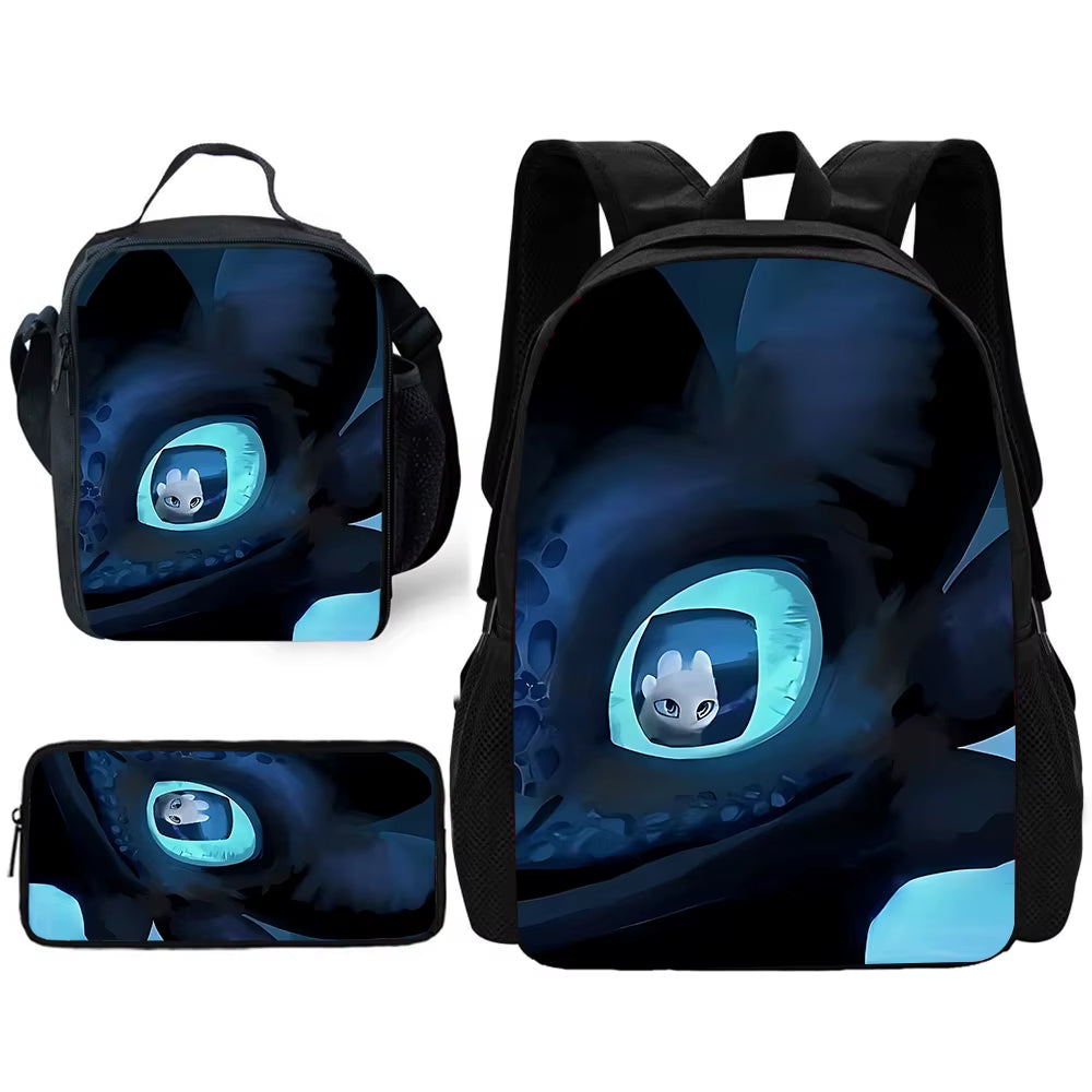 T-Toothless Child School Backpack with Lunch Bags ,Pencil Bags ,School Bags for Boys Girls Best Gift