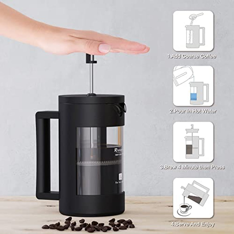 French Press Coffee Maker, Camping Plastic Glass French Coffee Press, Medium Size Tea and Frothed Milk Press,100 Percent BPA Free Prensa Francesa, Rust-Free and Dishwasher Safe,12 Oz & 21 Oz