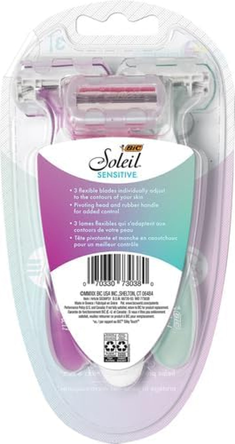 Soleil Sensitive Disposable Women'S Shaving Razors - Pack of 3 Shavers, Purple, (Pack of 1), 7048