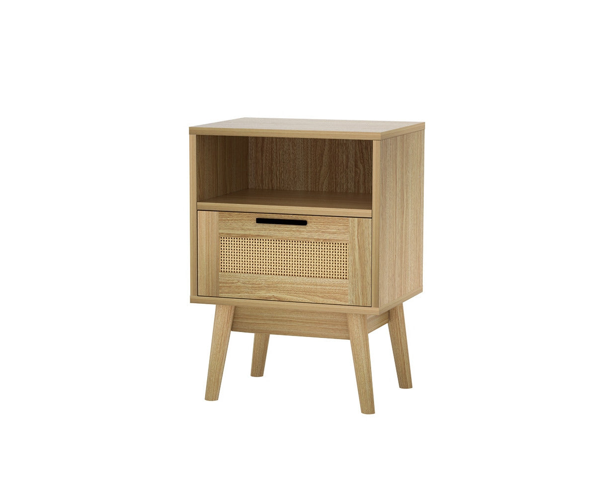 Rattan Bedside Table 1 Drawer with Shelf - REI Oak