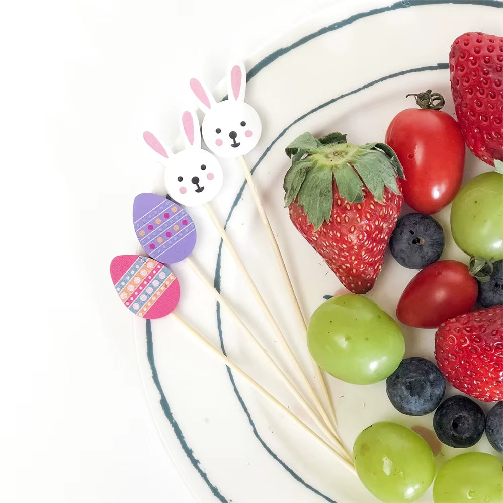 50/100Pcs Easter Disposable Bamboo Skewers Rabbit Easter Eggs Fruit Fork Food Picks Sandwich Buffet Stick Easter Decoration 2025