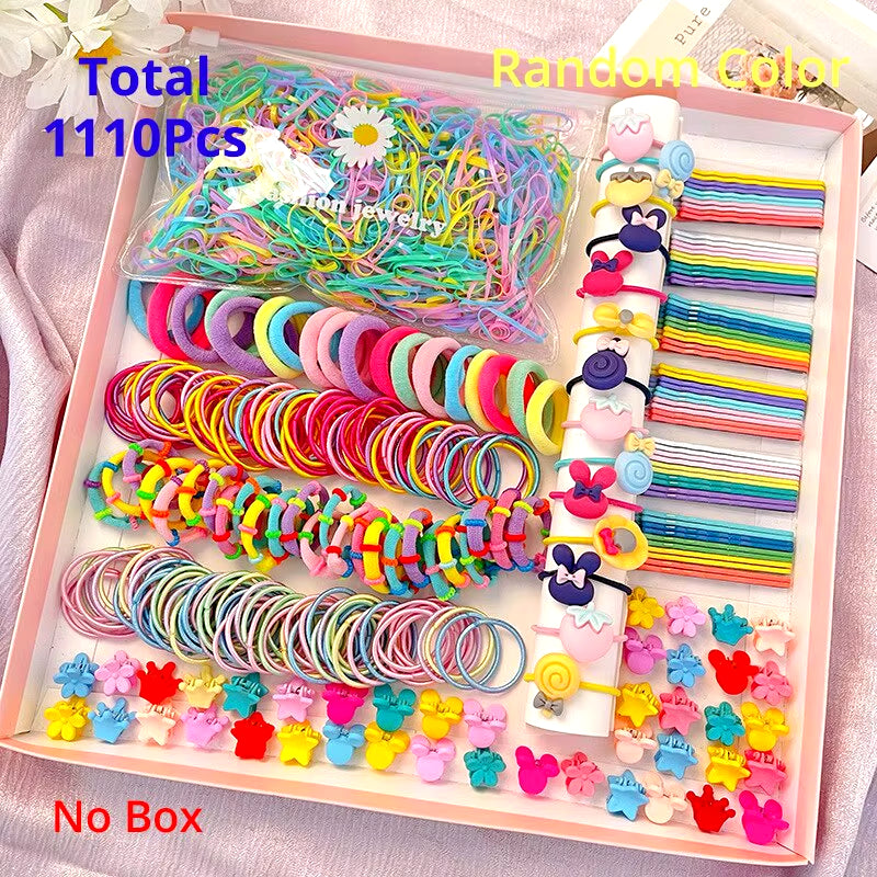 1110PCS Hair Accessories Set Hairstyle House Play Toy Girl Elastic Hair Bands Hairpins Flower Hair Claws Hair Ties