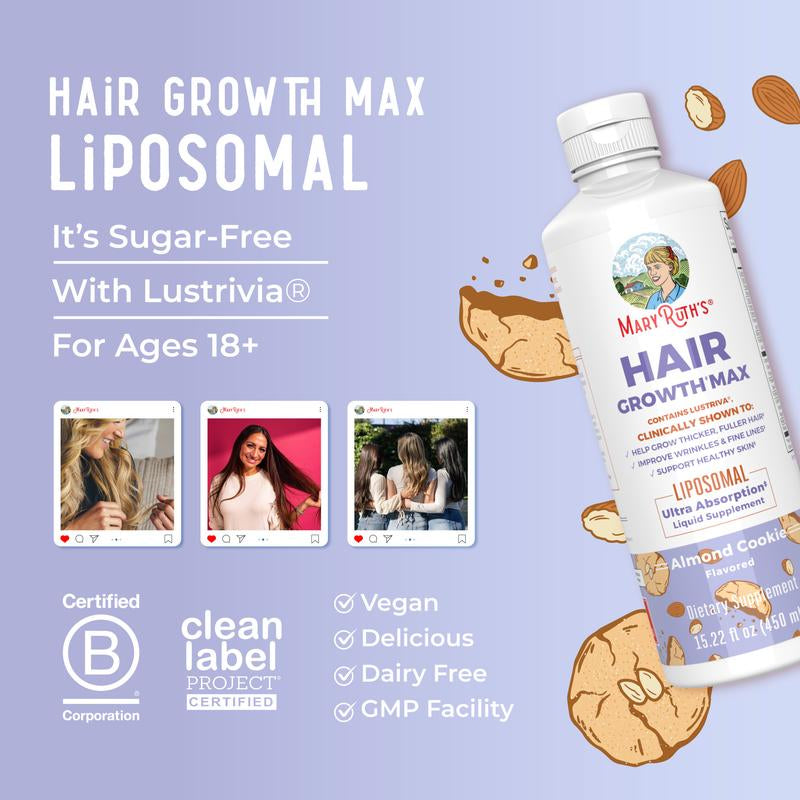 Maryruth'S Hair Growth Max Liposomal - Lustriva + Biotin 10000Mcg + Pumpkin Seed Oil - Thicker Hair - Improve Wrinkles & Fine Lines - 15.22 Fl Oz