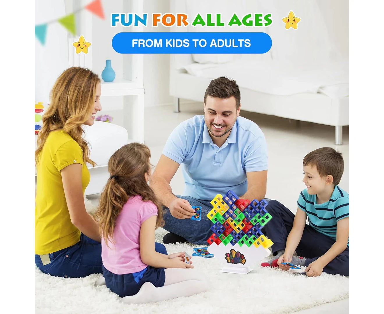 Tetra Tower Game, 48 Pcs Tetra Tower Balance Game Fun Stacking Building Blocks for Kids, Develop Dexterity, Patience, Fine Motor Skills, Family Party